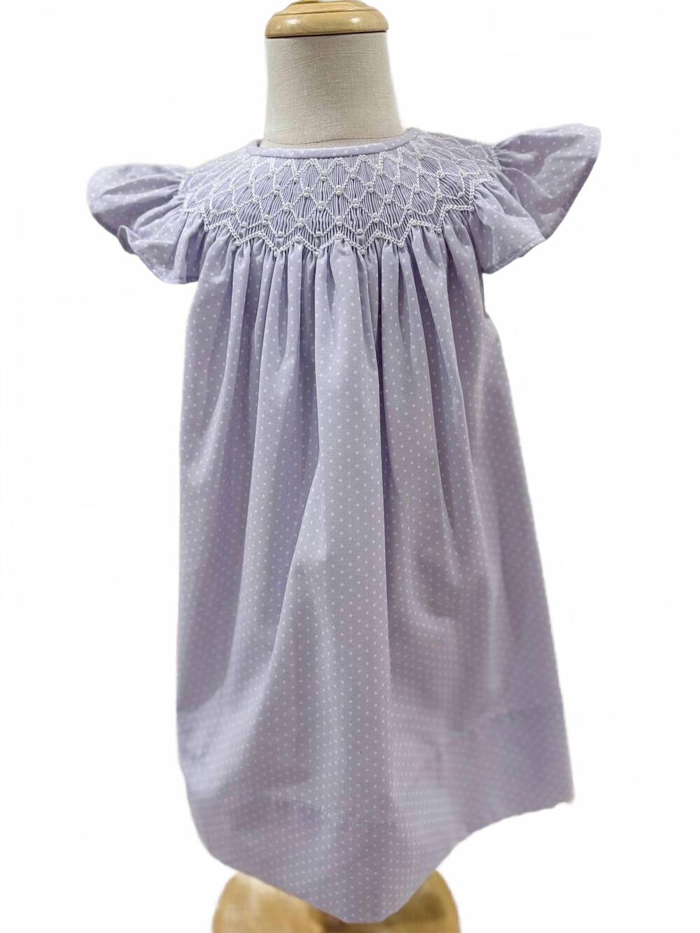 NEW SWEET DREAMS girls' cathy polka dot pearl smocked dress in purple
